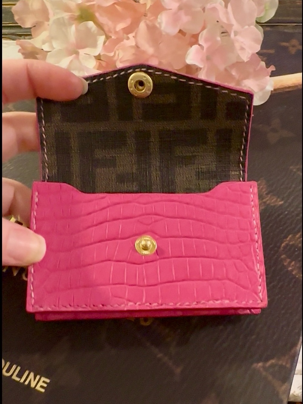 Genuine Pink American Alligator & Leather Card Case/ Playing Card Case - Picture 5 of 9